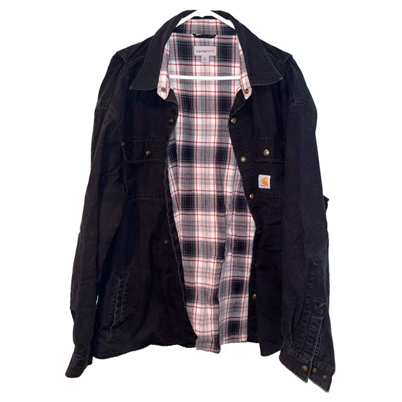 Carhartt Plaid Lined Workwear Weathered Canvas Snap Jacket Vintage Y2K 2000 2XL